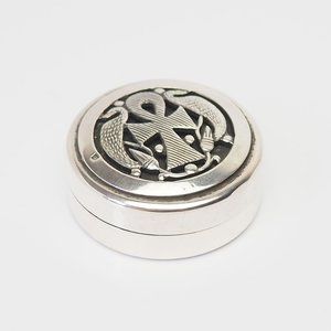 Ankh symbol round silver trinket pill box Egypt